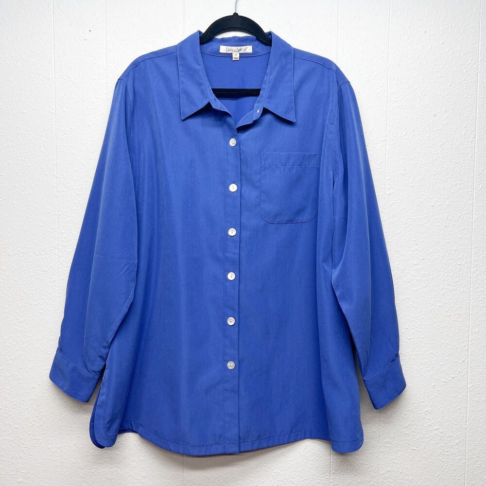 Travelsmith Button Front Blue Shirt Womens 2X Corpcore Career Office Workwear